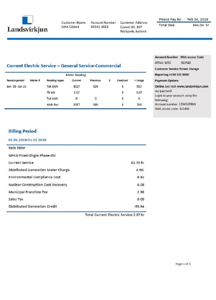Iceland National Power Company of Iceland Landsvirkjun electricity utility bill